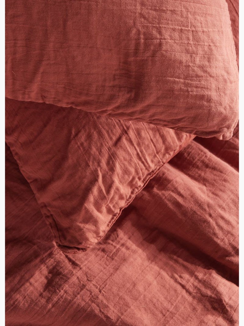 Juego de cama de gasa de algodón lisa, 240 x 220 cm - AFIBEL Terracota - Kiabi