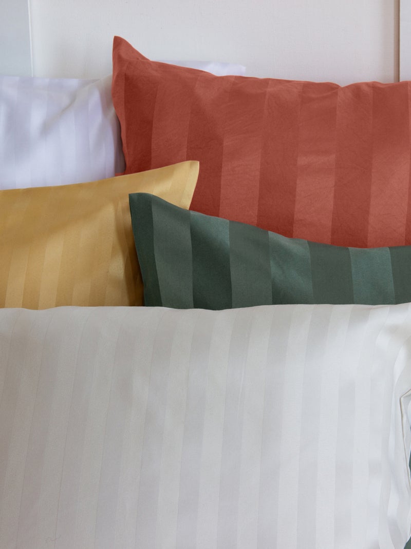 Juego de cama de satén de 3 piezas con funda de rayas finas + fundas de almohada Blanco - Kiabi