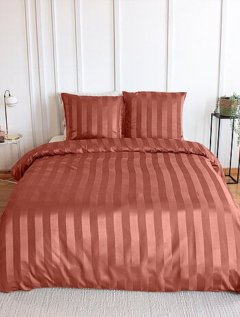 Juego de cama de satén de 3 piezas con funda de rayas finas + fundas de almohada