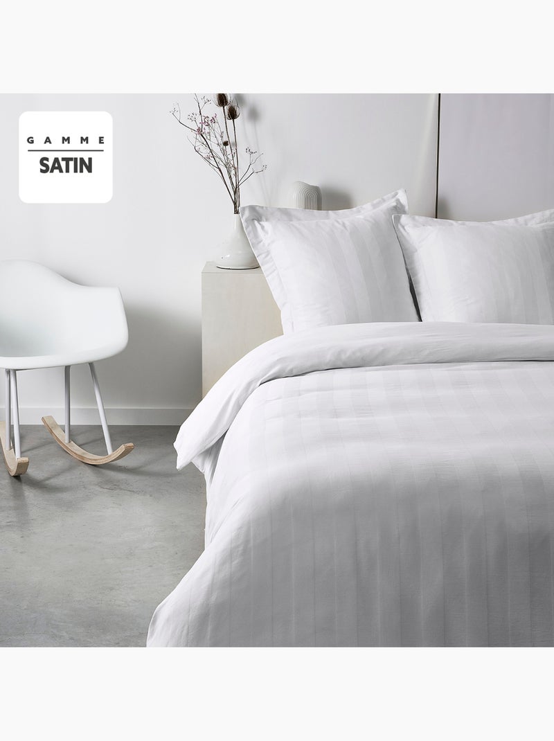 Juego de cama de sat?n de algod?n con rayas - AFIBEL Blanco - Kiabi