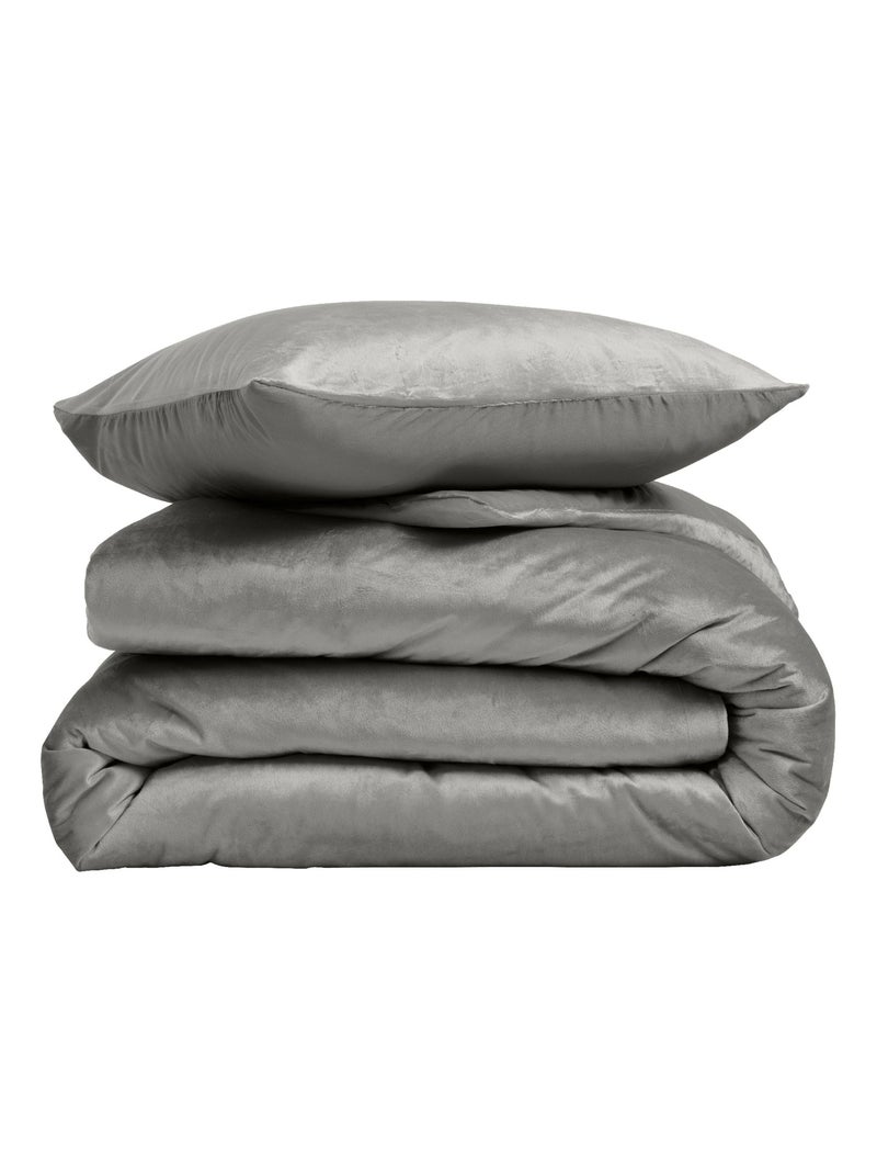 Juego de cama de terciopelo liso Gris antracita - Kiabi