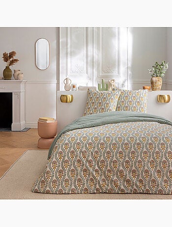 Juego de cama doble a rayas con encanto floral