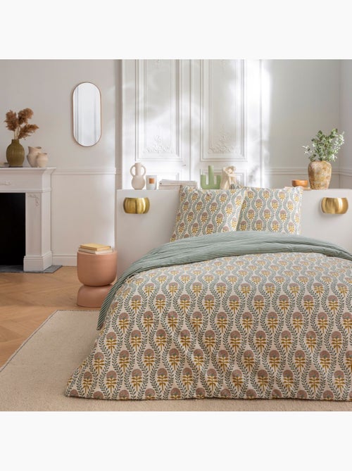 Juego de cama doble a rayas con encanto floral - Kiabi Juego de cama doble a rayas con encanto floral - Kiabi