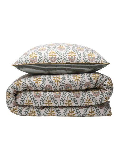 Juego de cama doble a rayas con encanto floral - Kiabi Juego de cama doble a rayas con encanto floral - Kiabi