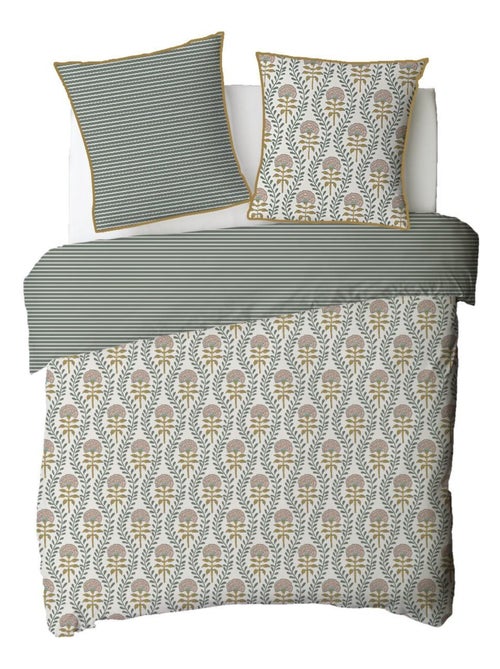 Juego de cama doble a rayas con encanto floral - Kiabi Juego de cama doble a rayas con encanto floral - Kiabi
