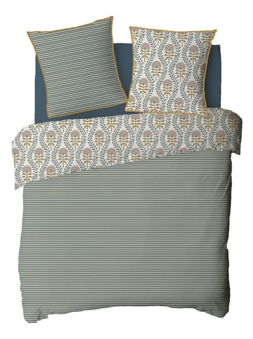 Juego de cama doble a rayas con encanto floral - Kiabi Juego de cama doble a rayas con encanto floral - Kiabi