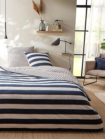 Juego de cama doble a rayas reversible