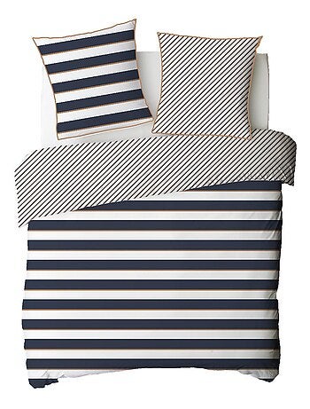 Juego de cama doble a rayas reversible