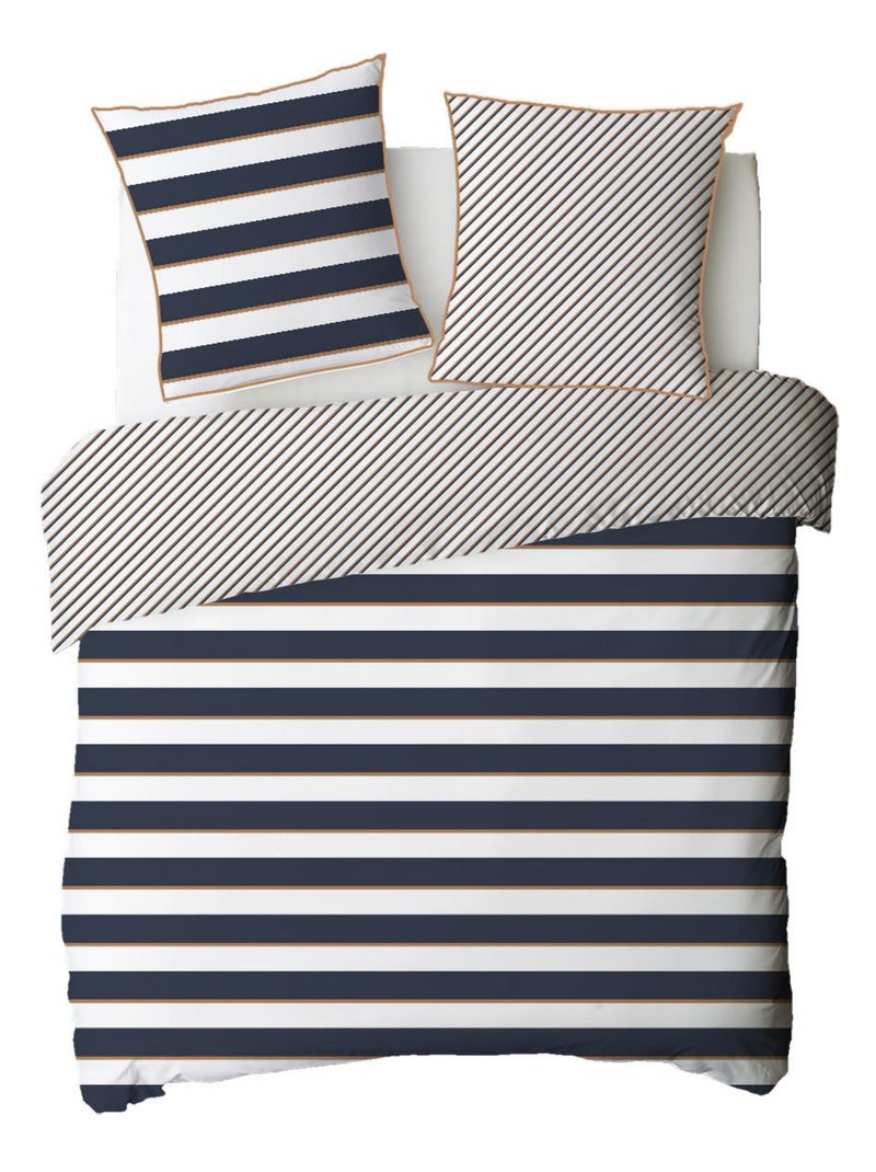 Juego de cama doble a rayas reversible Azul - Kiabi