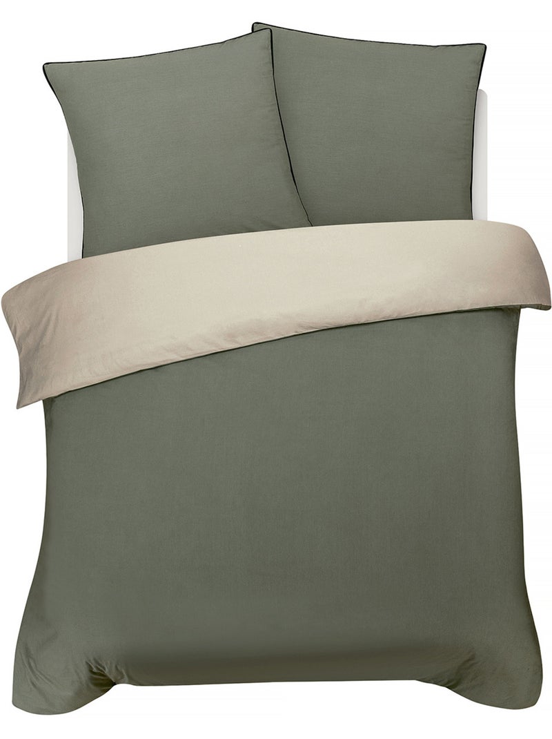 Juego de cama doble bicolor Verde caqui - Kiabi