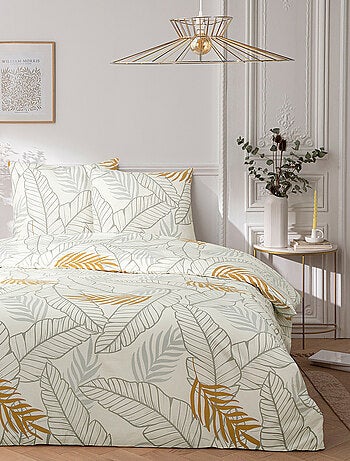 Juego de cama doble con estampado de plantas