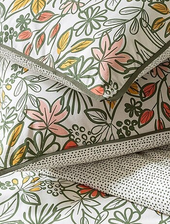 Juego de cama doble con estampado floral reversible y lunares