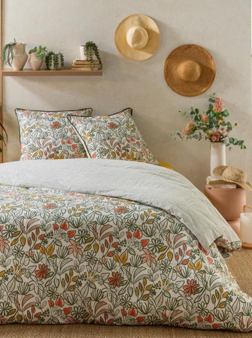 Juego de cama doble con estampado floral reversible y lunares - Kiabi Juego de cama doble con estampado floral reversible y lunares - Kiabi