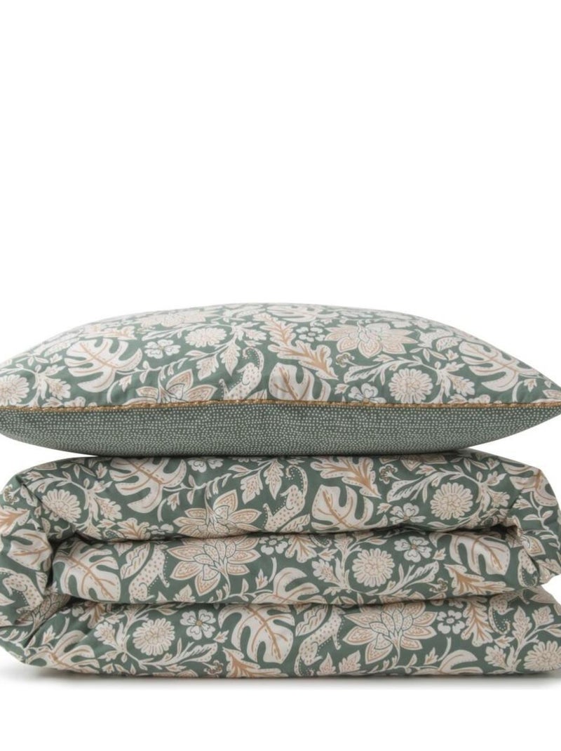 Juego de cama doble con estampado floral y lunares, de algodón Verde - Kiabi
