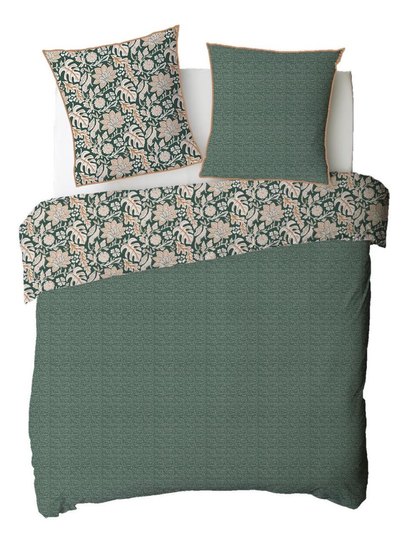 Juego de cama doble con estampado floral y lunares, de algodón Verde - Kiabi