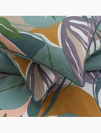 Juego de cama doble con estampado vegetal reversible, liso