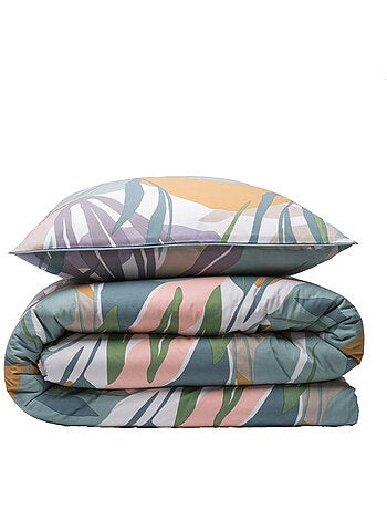 Juego de cama doble con estampado vegetal reversible, liso