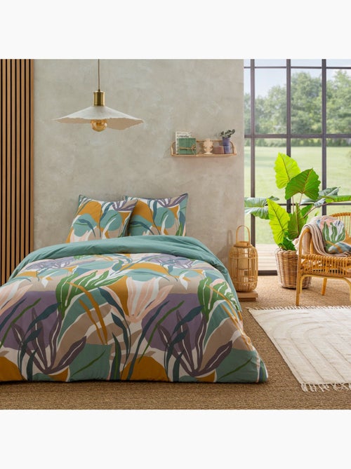 Juego de cama doble con estampado vegetal reversible, liso - Kiabi Juego de cama doble con estampado vegetal reversible, liso - Kiabi