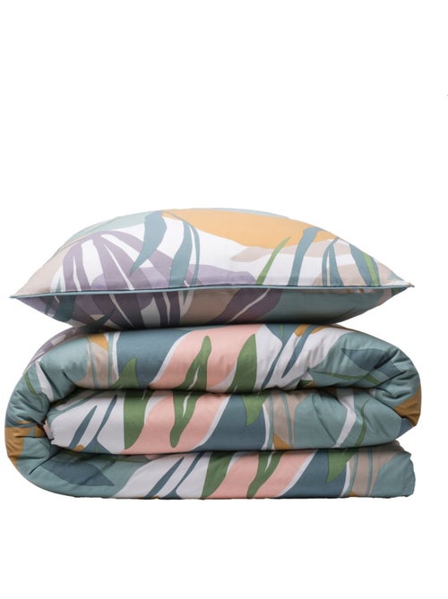 Juego de cama doble con estampado vegetal reversible, liso - Kiabi Juego de cama doble con estampado vegetal reversible, liso - Kiabi