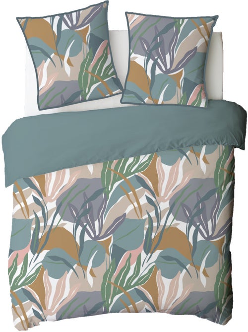Juego de cama doble con estampado vegetal reversible, liso - Kiabi Juego de cama doble con estampado vegetal reversible, liso - Kiabi