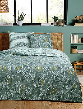 Juego de cama doble con motivos de palmeras, de microfibra lavada