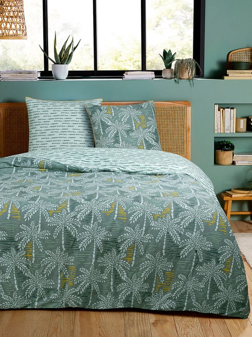 Juego de cama doble con motivos de palmeras, de microfibra lavada - Kiabi Juego de cama doble con motivos de palmeras, de microfibra lavada - Kiabi