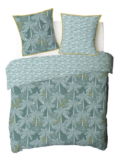Juego de cama doble con motivos de palmeras, de microfibra lavada - Kiabi Juego de cama doble con motivos de palmeras, de microfibra lavada - Kiabi