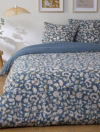 Juego de cama doble con motivos florales en percal de 70 hilos