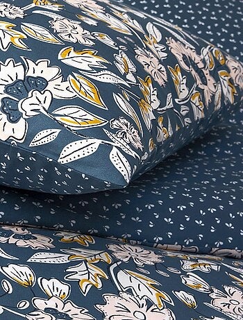 Juego de cama doble con motivos florales en percal de 70 hilos