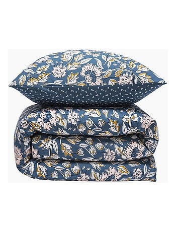Juego de cama doble con motivos florales en percal de 70 hilos