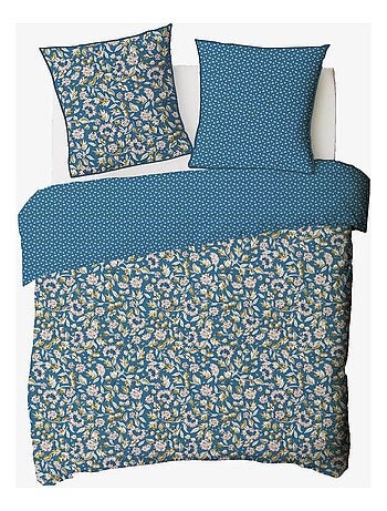 Juego de cama doble con motivos florales en percal de 70 hilos