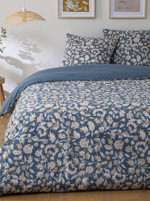 Juego de cama doble con motivos florales en percal de 70 hilos - Kiabi Juego de cama doble con motivos florales en percal de 70 hilos - Kiabi