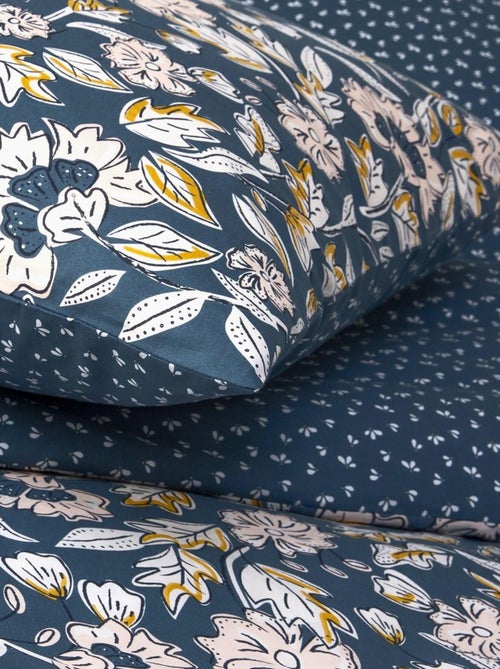 Juego de cama doble con motivos florales en percal de 70 hilos - Kiabi Juego de cama doble con motivos florales en percal de 70 hilos - Kiabi