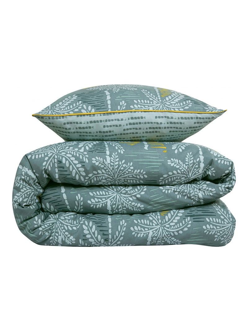 Juego de cama doble con palmeras en microfibra lavada Verde - Kiabi