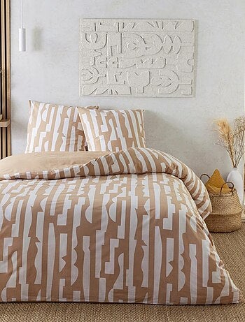 Juego de cama doble de algodón color camel