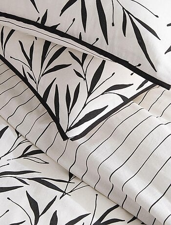 Juego de cama doble de algodón con motivos de hojas y rayas