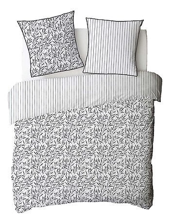 Juego de cama doble de algodón con motivos de hojas y rayas