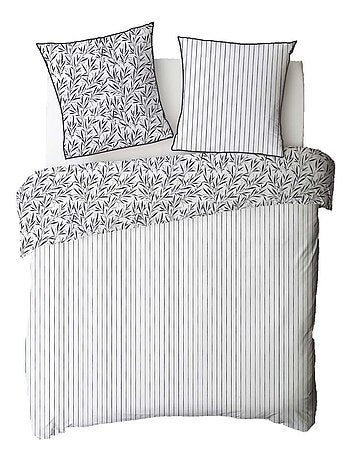 Juego de cama doble de algodón con motivos de hojas y rayas