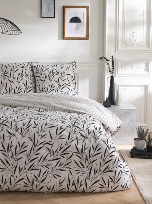 Juego de cama doble de algodón con motivos de hojas y rayas - Kiabi
