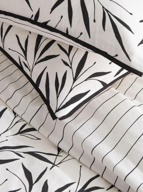 Juego de cama doble de algodón con motivos de hojas y rayas - Kiabi
