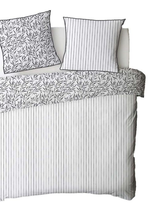 Juego de cama doble de algodón con motivos de hojas y rayas - Kiabi