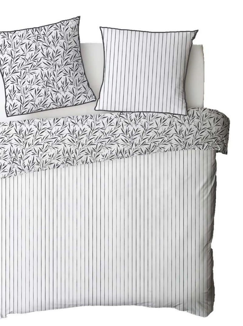 Juego de cama doble de algodón con motivos de hojas y rayas Blanco - Kiabi