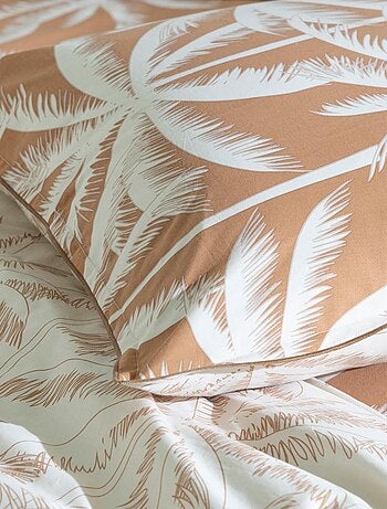 Juego de cama doble de algodón estampado en color camel