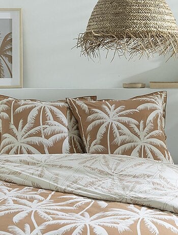 Juego de cama doble de algodón estampado en color camel