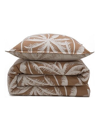 Juego de cama doble de algodón estampado en color camel