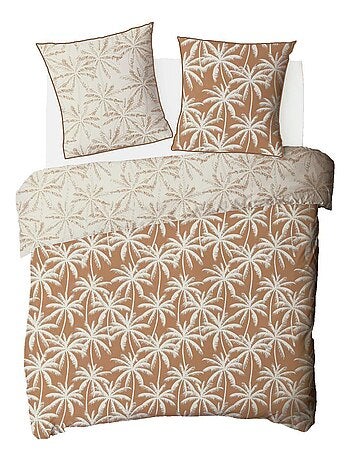 Juego de cama doble de algodón estampado en color camel