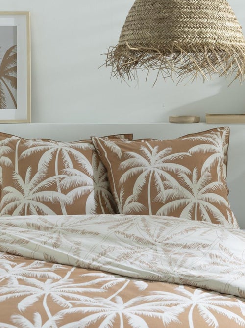Juego de cama doble de algodón estampado en color camel - Kiabi Juego de cama doble de algodón estampado en color camel - Kiabi