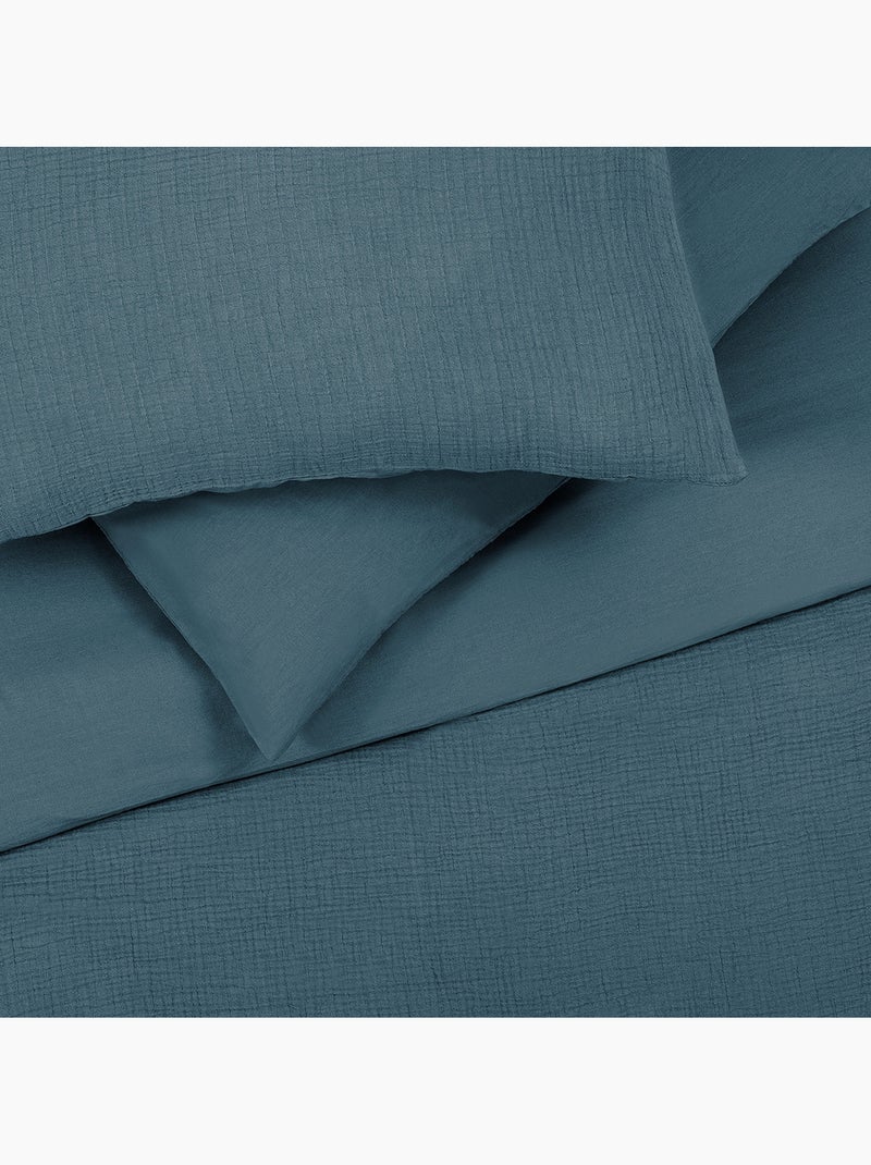 Juego de cama doble de gasa de algodón Azul - Kiabi