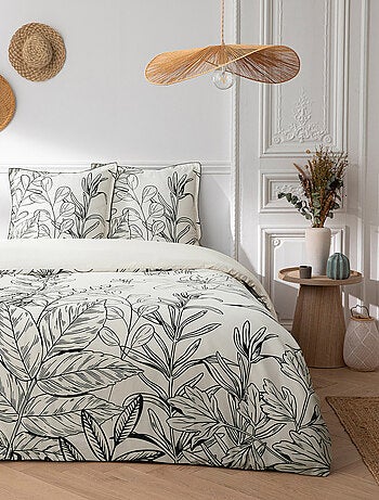 Juego de cama doble de satén de algodón con estampado vegetal