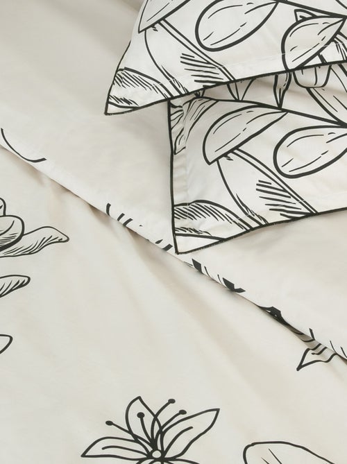 Juego de cama doble de satén de algodón con estampado vegetal - Kiabi Juego de cama doble de satén de algodón con estampado vegetal - Kiabi